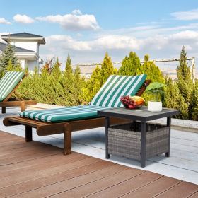 Outdoor Wicker Side Table with Umbrella Hole & Storage Space, Square PE Rattan End Table for Patio Garden Poolside Deck, Grey