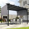 12 x 9.5 Ft Outdoor Pergola Patio Gazebo,Retractable Shade Canopy,Steel Frame Grape Gazebo,Sunshelter Pergola, Grey