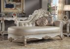 ACME Vendome Chaise w/2 Pillows, Synthetic Leather & Antique Pearl Finish BD01523