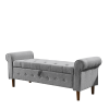 62" Bedroom Tufted Button Storage Bench, Linen Upholstered Ottoman, Window Bench, Rolled Arm Design for Bedroom, Living Room, Foyer (Beige)