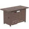 42 Inch Outdoor Propane Gas Fire Pit Table, 50,000 BTU Auto-Ignition Rectangular Gas Firepit with Slat Tabletop, Lid, Lava Rocks, Rain Cover, CSA Cert