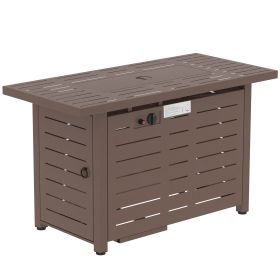 42 Inch Outdoor Propane Gas Fire Pit Table, 50,000 BTU Auto-Ignition Rectangular Gas Firepit with Slat Tabletop, Lid, Lava Rocks, Rain Cover, CSA Cert