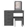 Kaia Makeup Vanity, Four Drawers, One Mirror, Stool -Smokey Oak