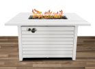 Living Source International 25'' H x 42'' W Steel Propane Outdoor Fire Pit Table with Lid(White)