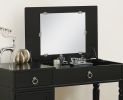 Bedroom Vanity Set w Stool Open Up Mirror Storage Space Drawers Rubber wood Ring Pull Handles Black Color Vanity