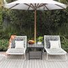 Outdoor Wicker Side Table with Umbrella Hole & Storage Space, Square PE Rattan End Table for Patio Garden Poolside Deck, Grey