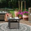 Outdoor Wicker Side Table with Umbrella Hole & Storage Space, Square PE Rattan End Table for Patio Garden Poolside Deck, Grey