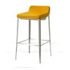Fabric Upholstered Metal Bar Stool, Yellow and Silver