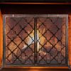 39 x 31 Inch Fireplace Screen, Metal Fireplace Screen Scrollwork Copper Color, Two-Doors Large Flat Guard Screens,Baby Safe Spark Guard Protector Wood