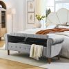 62" Bedroom Tufted Button Storage Bench, Linen Upholstered Ottoman, Window Bench, Rolled Arm Design for Bedroom, Living Room, Foyer (Beige)