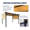 12 x 9.5 Ft Outdoor Pergola Patio Gazebo,Retractable Shade Canopy,Steel Frame Grape Gazebo,Sunshelter Pergola, Khaki