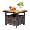 Outdoor Wicker Side Table with Umbrella Hole & Storage Space, Square PE Rattan End Table for Patio Garden Poolside Deck, Brown