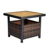 Outdoor Wicker Side Table with Umbrella Hole & Storage Space, Square PE Rattan End Table for Patio Garden Poolside Deck, Brown