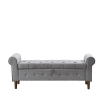 62" Bedroom Tufted Button Storage Bench, Linen Upholstered Ottoman, Window Bench, Rolled Arm Design for Bedroom, Living Room, Foyer (Beige)
