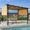 12 x 9.5 Ft Outdoor Pergola Patio Gazebo,Retractable Shade Canopy,Steel Frame Grape Gazebo,Sunshelter Pergola, Khaki