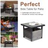 Outdoor Wicker Side Table with Umbrella Hole & Storage Space, Square PE Rattan End Table for Patio Garden Poolside Deck, Grey