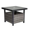 Outdoor Wicker Side Table with Umbrella Hole & Storage Space, Square PE Rattan End Table for Patio Garden Poolside Deck, Grey