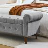 62" Bedroom Tufted Button Storage Bench, Linen Upholstered Ottoman, Window Bench, Rolled Arm Design for Bedroom, Living Room, Foyer (Beige)