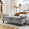 62" Bedroom Tufted Button Storage Bench, Linen Upholstered Ottoman, Window Bench, Rolled Arm Design for Bedroom, Living Room, Foyer (Beige)