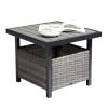 Outdoor Wicker Side Table with Umbrella Hole & Storage Space, Square PE Rattan End Table for Patio Garden Poolside Deck, Grey