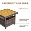 Outdoor Wicker Side Table with Umbrella Hole & Storage Space, Square PE Rattan End Table for Patio Garden Poolside Deck, Brown
