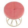 Jasmine Contemporary Vanity Stool in Gold Metal and Pink Velvet by LumiSource