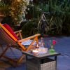 Outdoor Wicker Side Table with Umbrella Hole & Storage Space, Square PE Rattan End Table for Patio Garden Poolside Deck, Grey