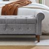 62" Bedroom Tufted Button Storage Bench, Linen Upholstered Ottoman, Window Bench, Rolled Arm Design for Bedroom, Living Room, Foyer (Beige)