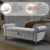 62" Bedroom Tufted Button Storage Bench, Linen Upholstered Ottoman, Window Bench, Rolled Arm Design for Bedroom, Living Room, Foyer (Beige)