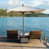 Outdoor Wicker Side Table with Umbrella Hole & Storage Space, Square PE Rattan End Table for Patio Garden Poolside Deck, Grey