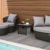 Outdoor Wicker Side Table with Umbrella Hole & Storage Space, Square PE Rattan End Table for Patio Garden Poolside Deck, Grey
