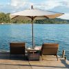 Outdoor Wicker Side Table with Umbrella Hole & Storage Space, Square PE Rattan End Table for Patio Garden Poolside Deck, Brown