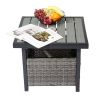 Outdoor Wicker Side Table with Umbrella Hole & Storage Space, Square PE Rattan End Table for Patio Garden Poolside Deck, Grey