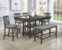 1-Pc Relaxed Vintage Counter Height Bench with Upholstered Seat Dining Bedroom Wooden Furniture Gray