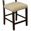 25 Inch Counter Height Chairs, Set of 2, Brown Solid Wood Frame, Beige Linen Upholstery with Nailhead Trim