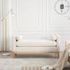 53.5"W Elegant Upholstered Bench, Ottoman with Wood Legs & Bolster Pillows for End of Bed, Bedroom, Living Room, Entryway, Ivory
