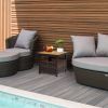 Outdoor Wicker Side Table with Umbrella Hole & Storage Space, Square PE Rattan End Table for Patio Garden Poolside Deck, Brown