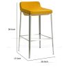 Fabric Upholstered Metal Bar Stool, Yellow and Silver