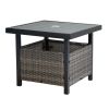 Outdoor Wicker Side Table with Umbrella Hole & Storage Space, Square PE Rattan End Table for Patio Garden Poolside Deck, Grey