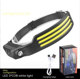 Headlight Strong Light USB Charging Super Bright Outdoor Induction (Option: 3 Light With Full White Light)