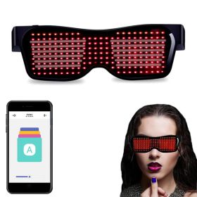 Bluetooth Led Party Glasses App Control Luminous Glasses Editable Text DIY Charge Flashing Eyewear Christmas Concert Sunglasses (Color: Red Glasses, Ships From: China)
