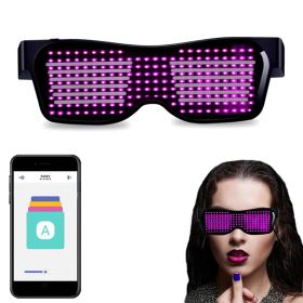 Bluetooth Led Party Glasses App Control Luminous Glasses Editable Text DIY Charge Flashing Eyewear Christmas Concert Sunglasses (Color: Pink Glasses, Ships From: China)