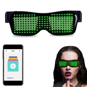 Bluetooth Led Party Glasses App Control Luminous Glasses Editable Text DIY Charge Flashing Eyewear Christmas Concert Sunglasses (Color: Green Glasses, Ships From: China)