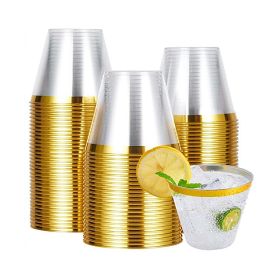 10/50/100pcs Gold Plastic Cups Disposable Transparent Plastic Cup Wine Glass Champagne Cup Birthday Wedding Decor Party Supplies (Color: Gold, Number of Pcs: 50pcs)
