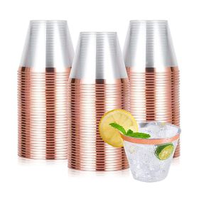 10/50/100pcs Gold Plastic Cups Disposable Transparent Plastic Cup Wine Glass Champagne Cup Birthday Wedding Decor Party Supplies (Color: Rose gold, Number of Pcs: 10pcs)