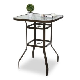 31 Inch Patio Bar Table, Square Outdoor Bar Height Bistro Table with Tempered Glass Tabletop & Umbrella Hole, Outdoor Cocktail Table for Patio Yard Po (Color: as picture)