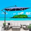 Square 2.5X2.5M Outdoor Patio Umbrella Solar Powered LED Lighted Sun Shade Market Waterproof 8 Ribs Umbrella with Crank and Cross Base for Garden Deck