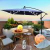 Square 2.5X2.5M Outdoor Patio Umbrella Solar Powered LED Lighted Sun Shade Market Waterproof 8 Ribs Umbrella with Crank and Cross Base for Garden Deck